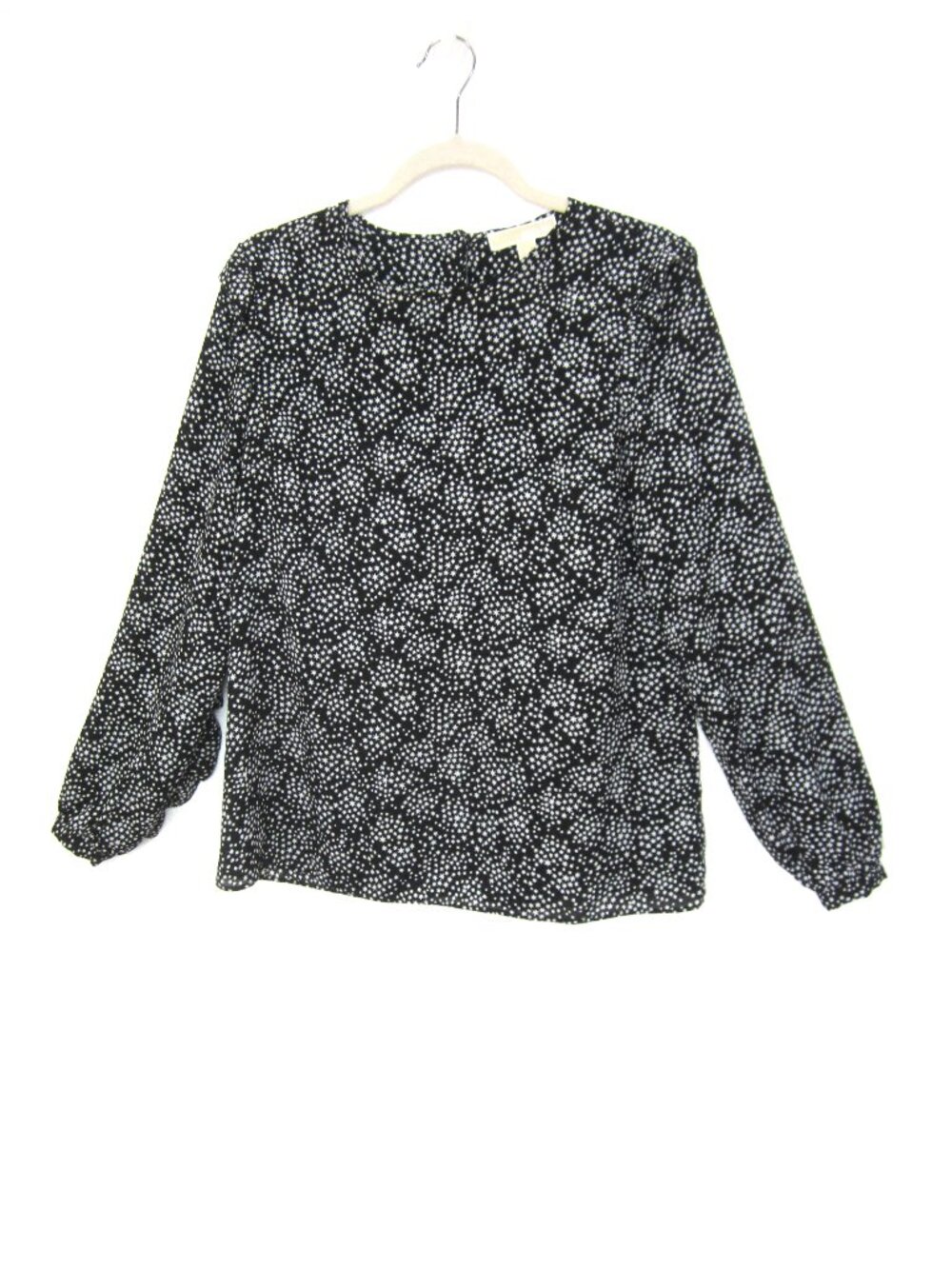 Michael Kors Size M Women Black White Star Print Ruffle Blouse Top Long Sleeve